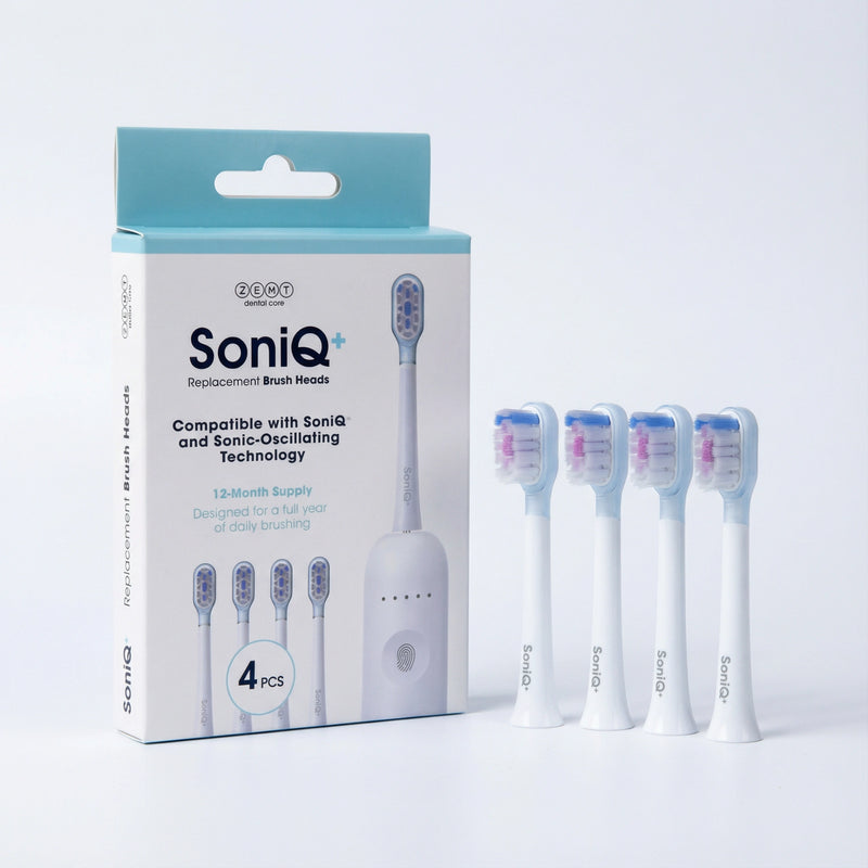 ZENT SoniQ+ Austauschbare Aufsätze für die schall-rotierende Zahnbürste – 4 Stück Set für 12 Monate
